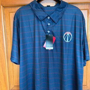 NWT Washington Wizards NBA FOCO Mens XL Polo, Navy striped with logo B